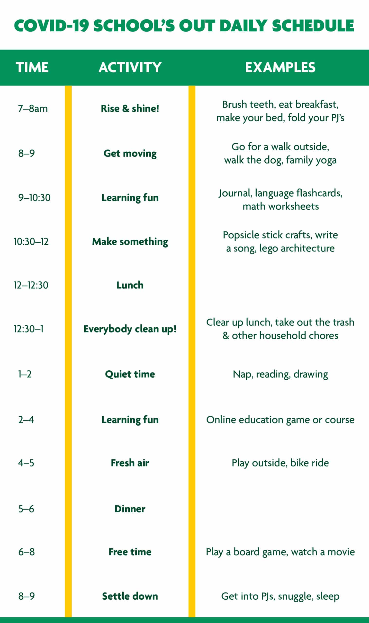 covid-19 daily schedule for kids
